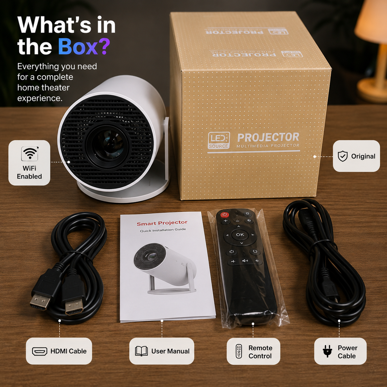 Smart 4K WiFi & Bluetooth Mini Projector | Home Theater LED Projector with Built-in Speaker