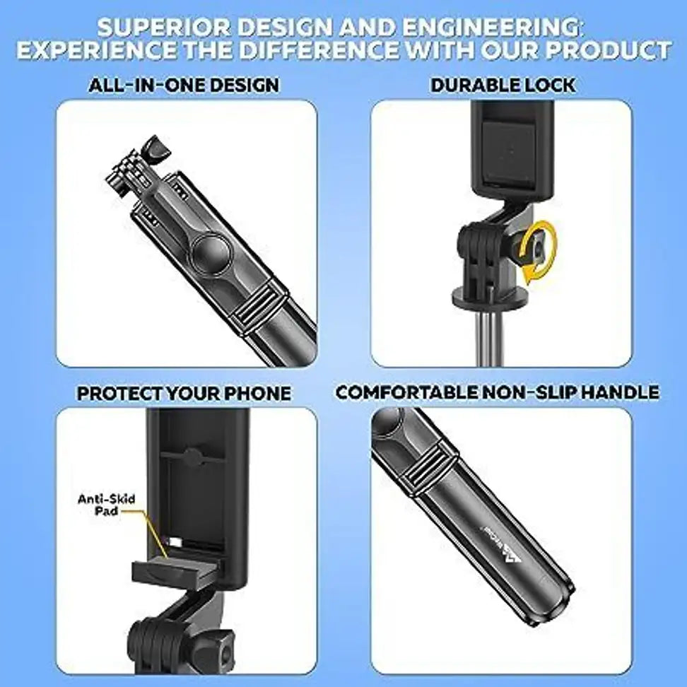 XITARA 3-in-1 Selfie Stick Tripod with Wireless Bluetooth Remote | Extendable Mobile Stand | Portable Tripod for Reels, Vlogging & Photography