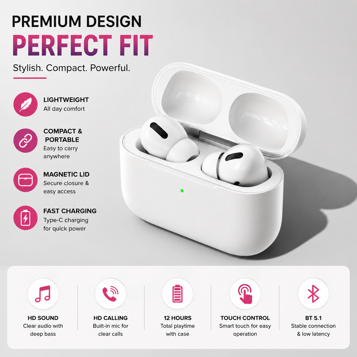 M10 TWS Wireless Earbuds with Charging Case | Bluetooth 5.1 Earphones | HD Sound & Deep Bass