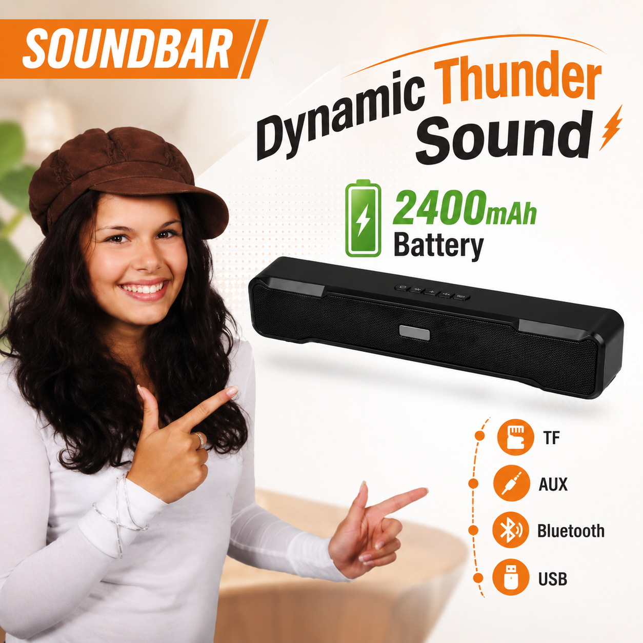FRONY 15W Bluetooth Soundbar Speaker | 2400mAh Battery | Wireless Bluetooth 5.0 | LED Display | Deep Bass | USB/TF/AUX Support