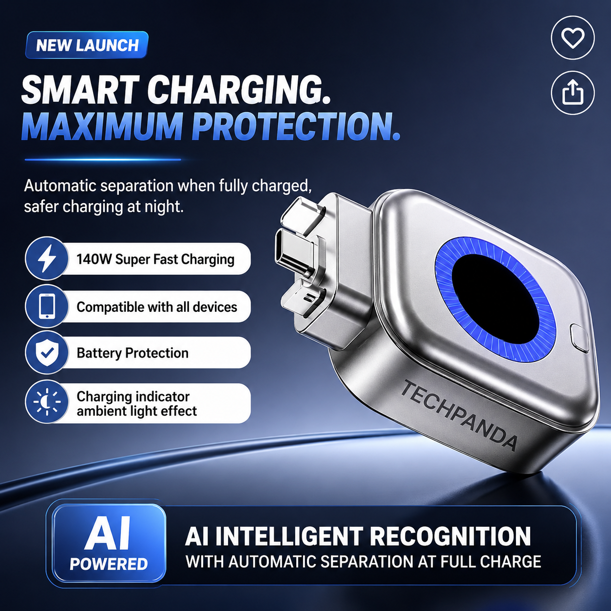 140W Smart Fast Charging USB Adapter | Auto Power Cut-Off | Universal Mobile & Tablet Charger | Battery Protection Technology