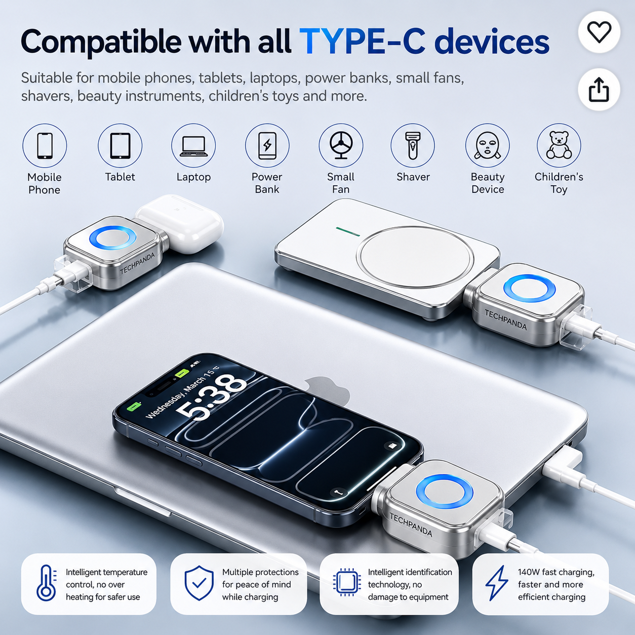 140W Smart Fast Charging USB Adapter | Auto Power Cut-Off | Universal Mobile & Tablet Charger | Battery Protection Technology