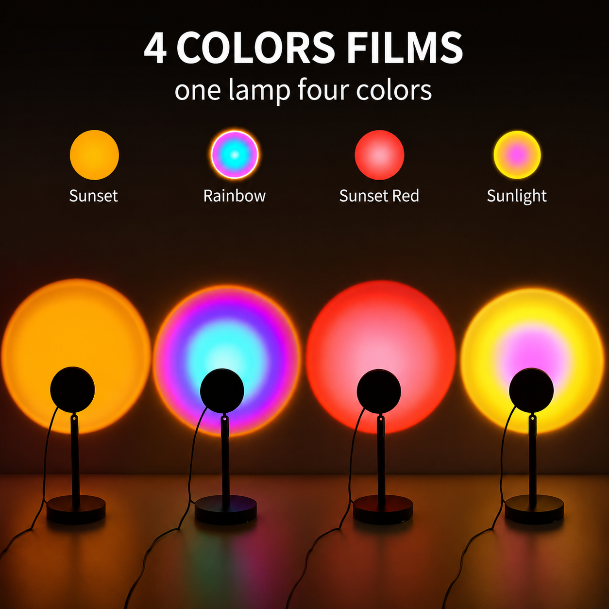4-in-1 Sunset Projection Lamp | RGB Mood Light | Romantic Room Decor &amp; Photography Lighting Lamp