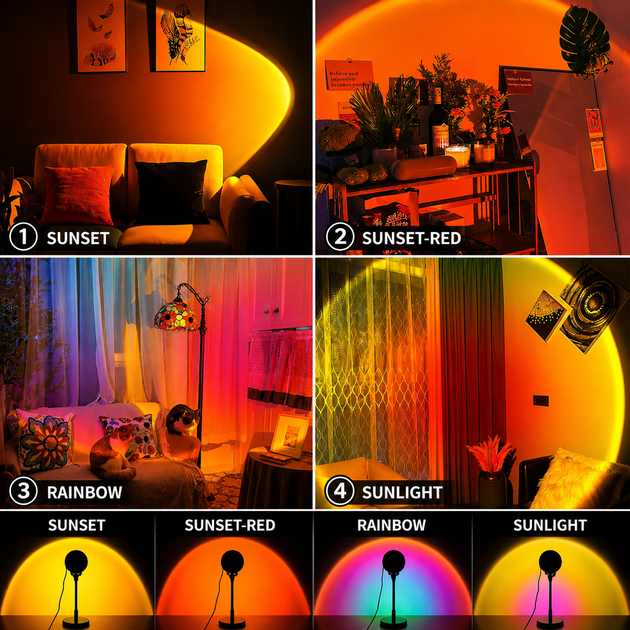 4-in-1 Sunset Projection Lamp | RGB Mood Light | Romantic Room Decor &amp; Photography Lighting Lamp
