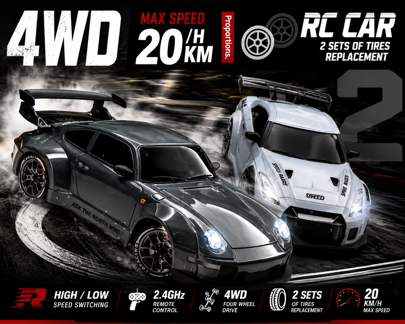 1:24 RC Drift Car – 4WD Remote Control Racing Car | Rechargeable Battery | 2.4GHz High-Speed Drift Car
