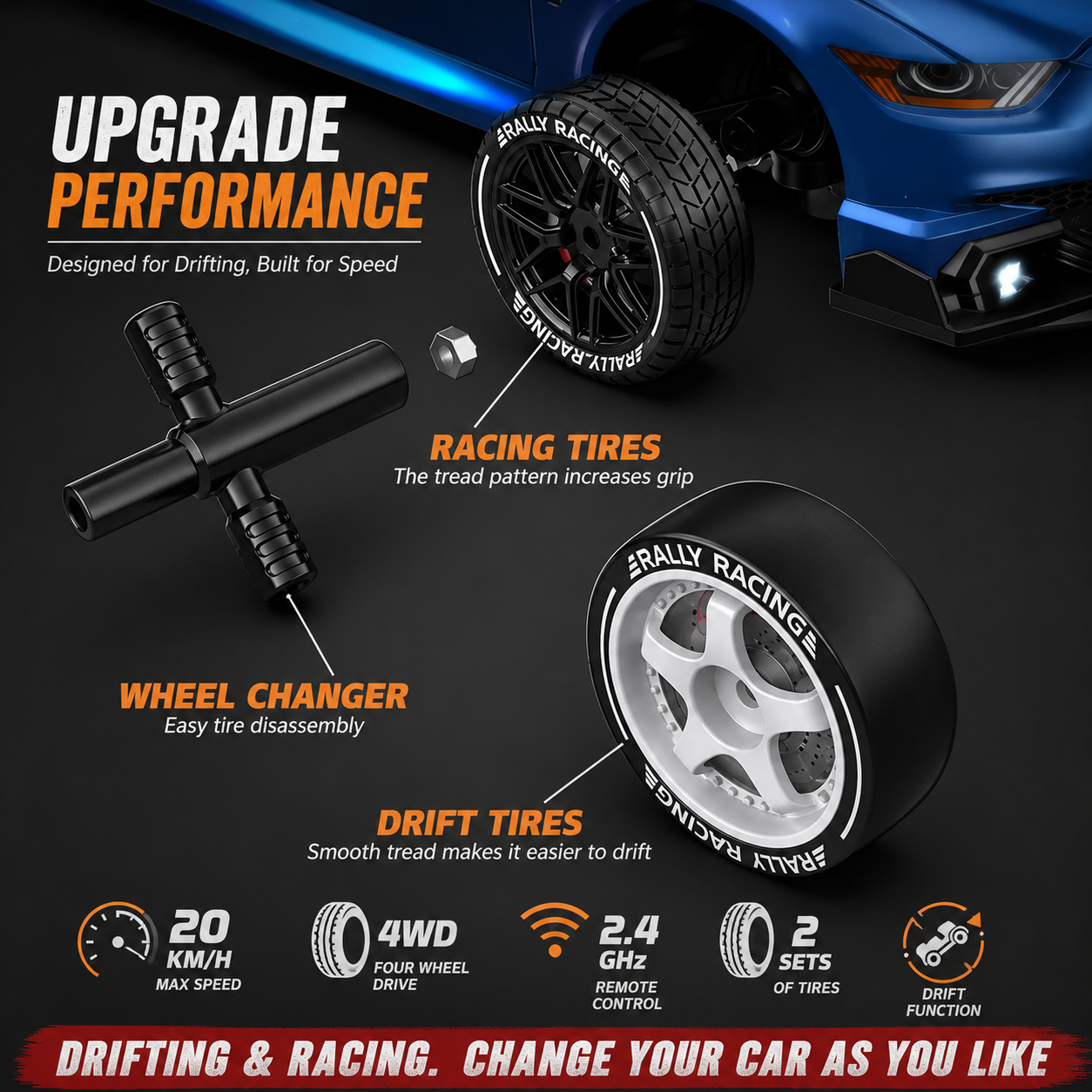 1:24 RC Drift Car – 4WD Remote Control Racing Car | Rechargeable Battery | 2.4GHz High-Speed Drift Car