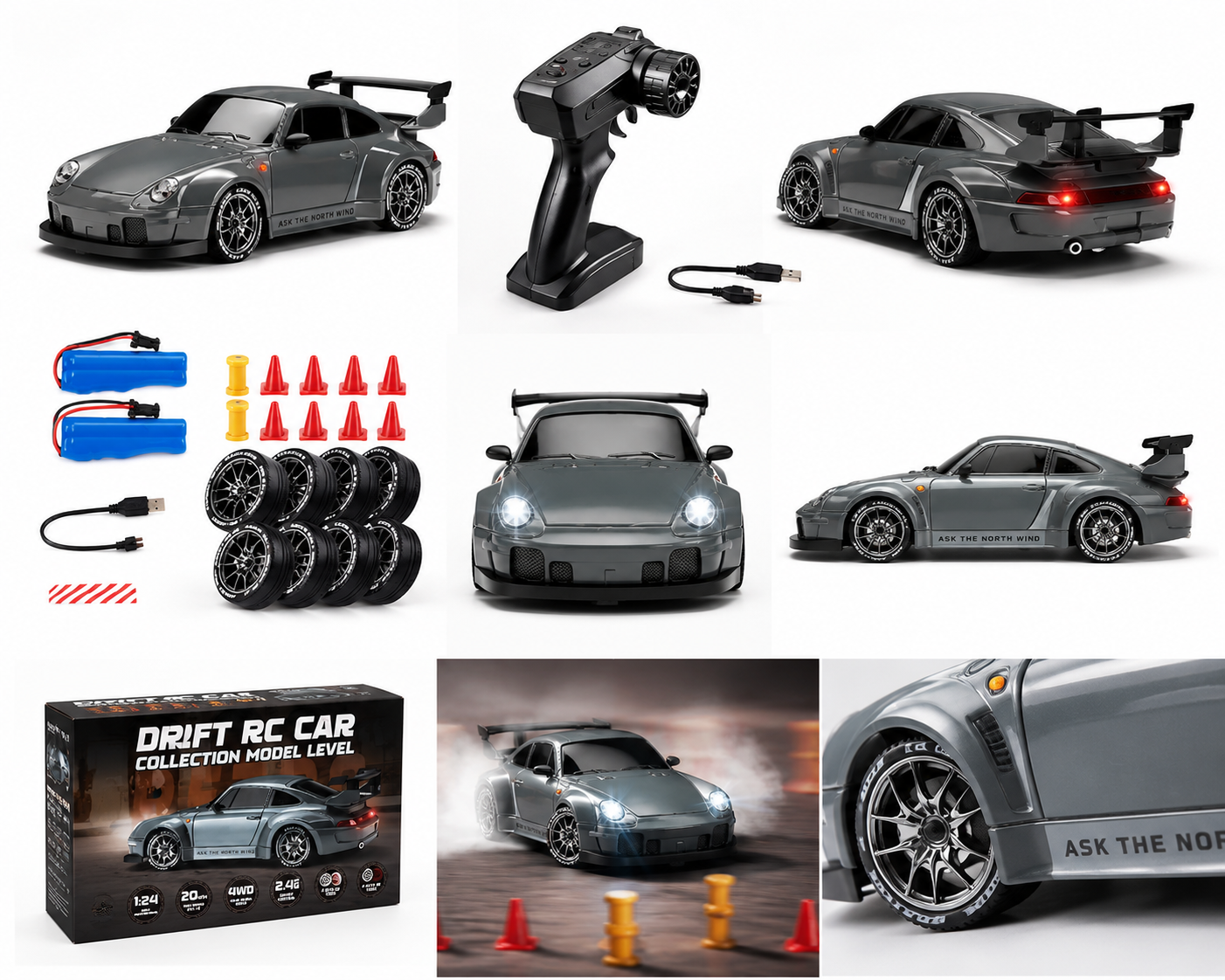 1:24 RC Drift Car – 4WD Remote Control Racing Car | Rechargeable Battery | 2.4GHz High-Speed Drift Car