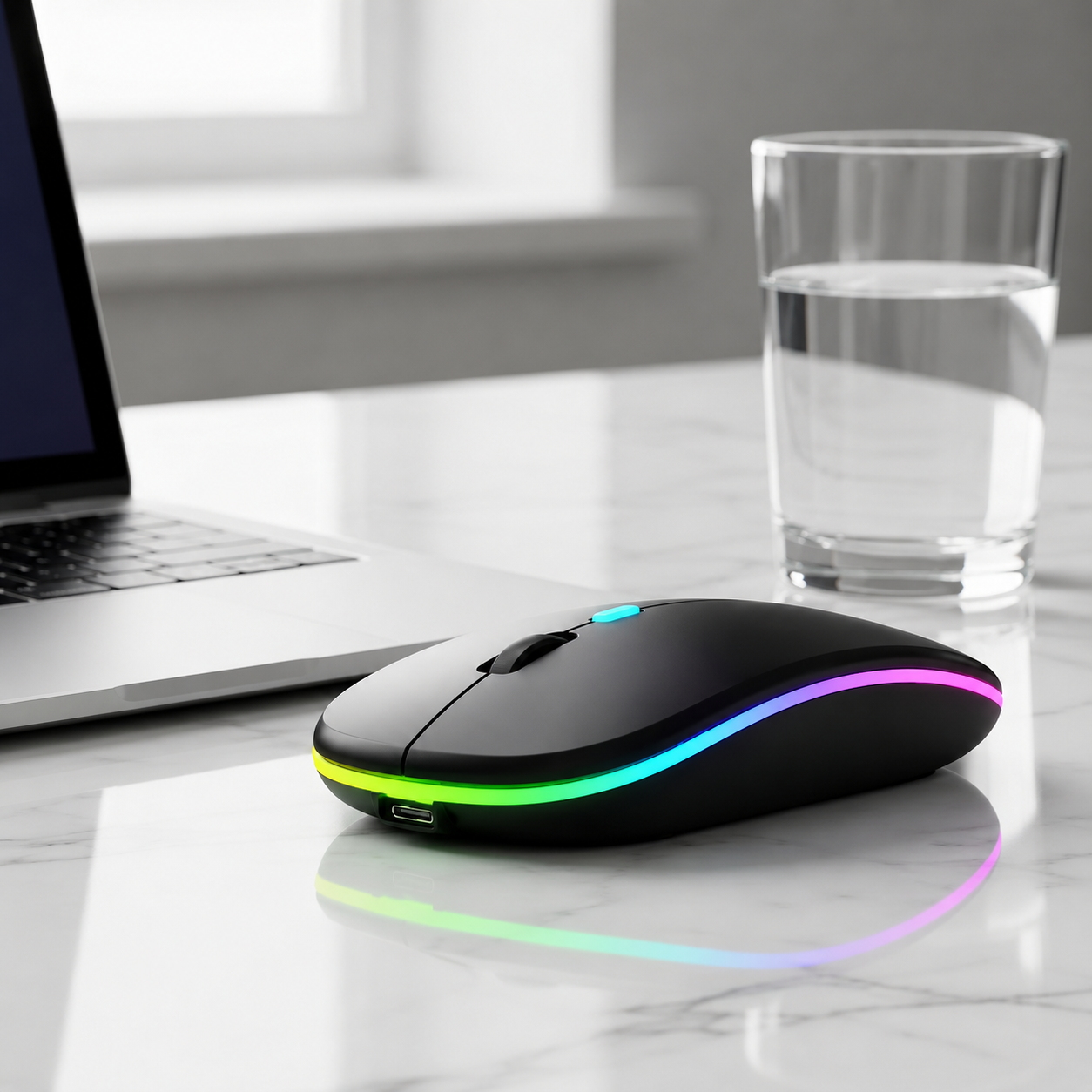 Dezful Rechargeable Wireless RGB Mouse | Bluetooth + 2.4GHz | Silent Click | Adjustable DPI | Lightweight Design