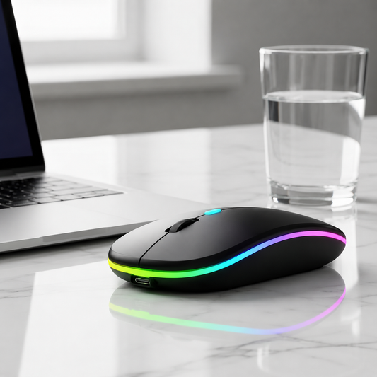 Dezful Rechargeable Wireless RGB Mouse | Bluetooth + 2.4GHz | Silent Click | Adjustable DPI | Lightweight Design