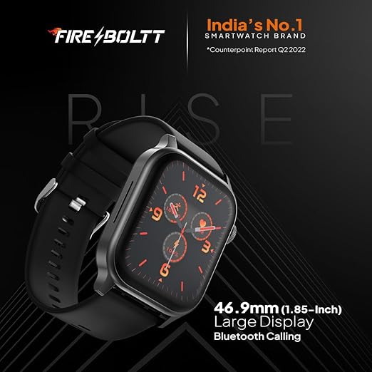 Fire-Boltt Rise Smart Watch | 1.85" HD Display | Bluetooth Calling | AI Voice Assistant | SpO2 & Heart Rate Monitor | 120+ Sports Modes | IP67 Waterproof | Black