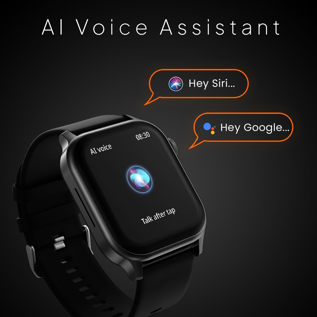 Fire-Boltt Rise Smart Watch | 1.85" HD Display | Bluetooth Calling | AI Voice Assistant | SpO2 & Heart Rate Monitor | 120+ Sports Modes | IP67 Waterproof | Black