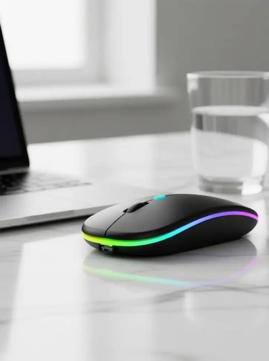 Dezful Rechargeable Wireless RGB Mouse | Bluetooth + 2.4GHz | Silent Click | Adjustable DPI | Lightweight Design