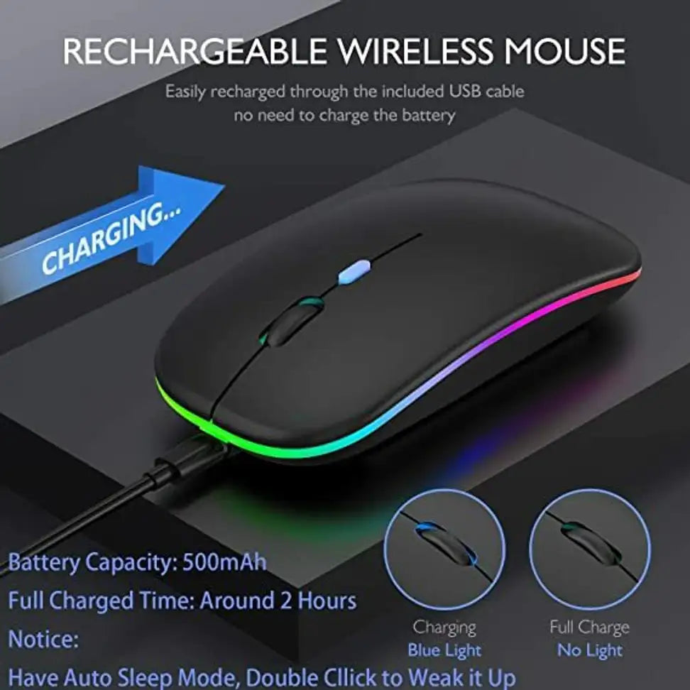 Dezful Rechargeable Wireless RGB Mouse | Bluetooth + 2.4GHz | Silent Click | Adjustable DPI | Lightweight Design