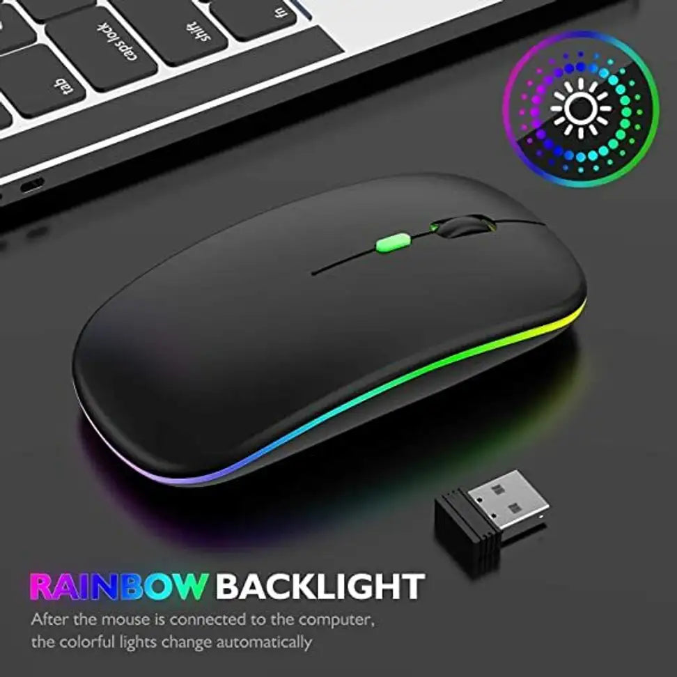 Dezful Rechargeable Wireless RGB Mouse | Bluetooth + 2.4GHz | Silent Click | Adjustable DPI | Lightweight Design