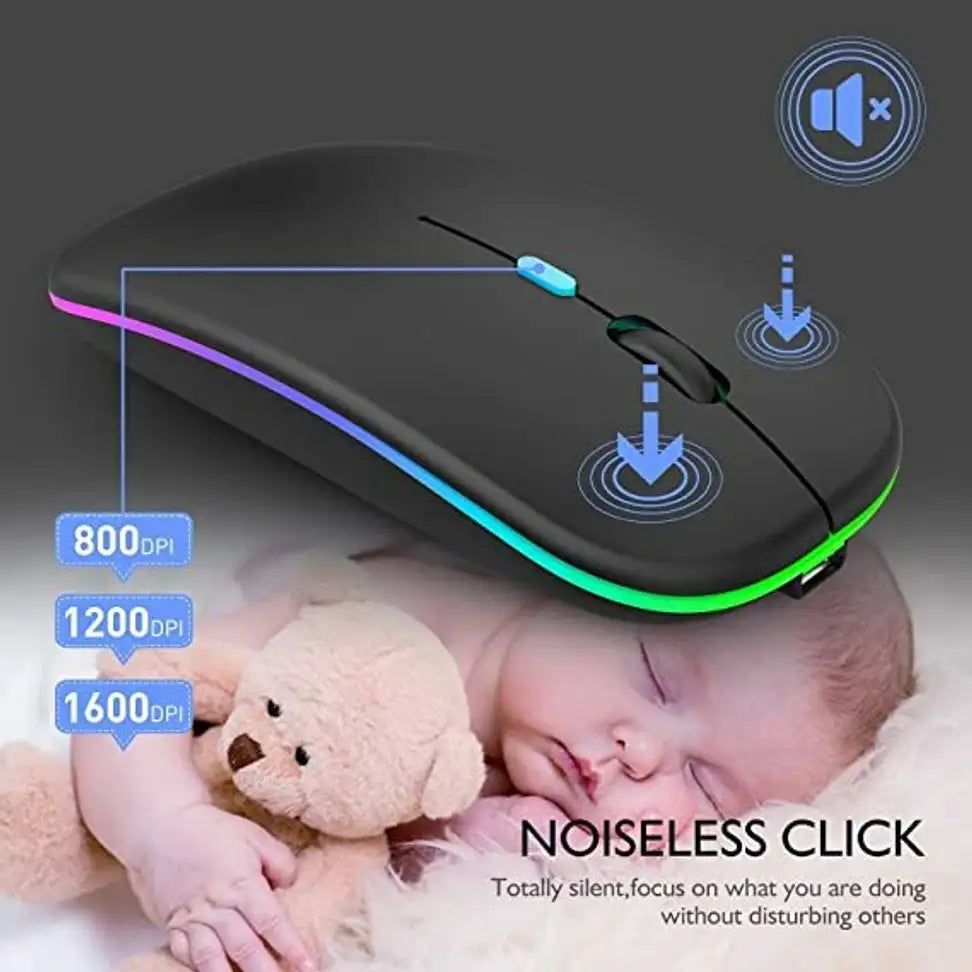 Dezful Rechargeable Wireless RGB Mouse | Bluetooth + 2.4GHz | Silent Click | Adjustable DPI | Lightweight Design