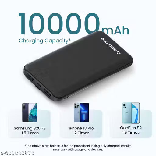 Ambrane Neos 11 10000mAh Power Bank | 12W Fast Charging | Dual USB Output | Multi-Layer Protection | Compact Design | Made in India | Black