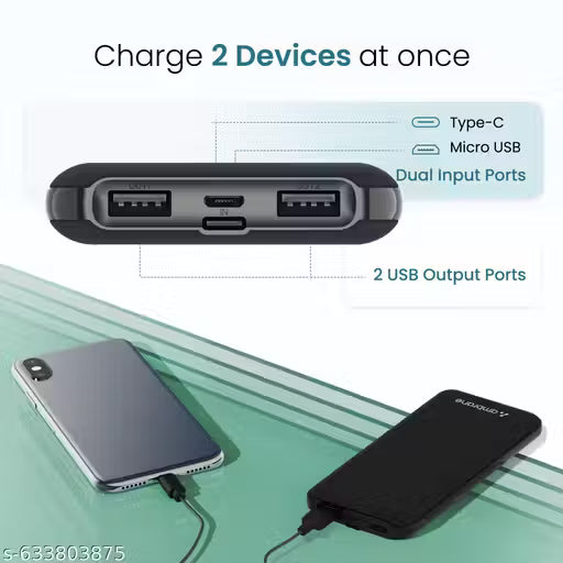 Ambrane Neos 11 10000mAh Power Bank | 12W Fast Charging | Dual USB Output | Multi-Layer Protection | Compact Design | Made in India | Black
