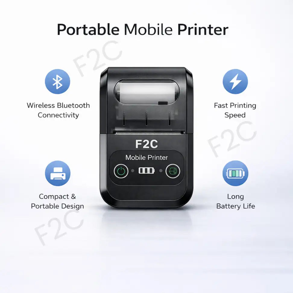 F2C 58mm Portable Bluetooth Thermal Printer | Wireless Mini Receipt Printer | USB + Bluetooth | Android & Windows Compatible