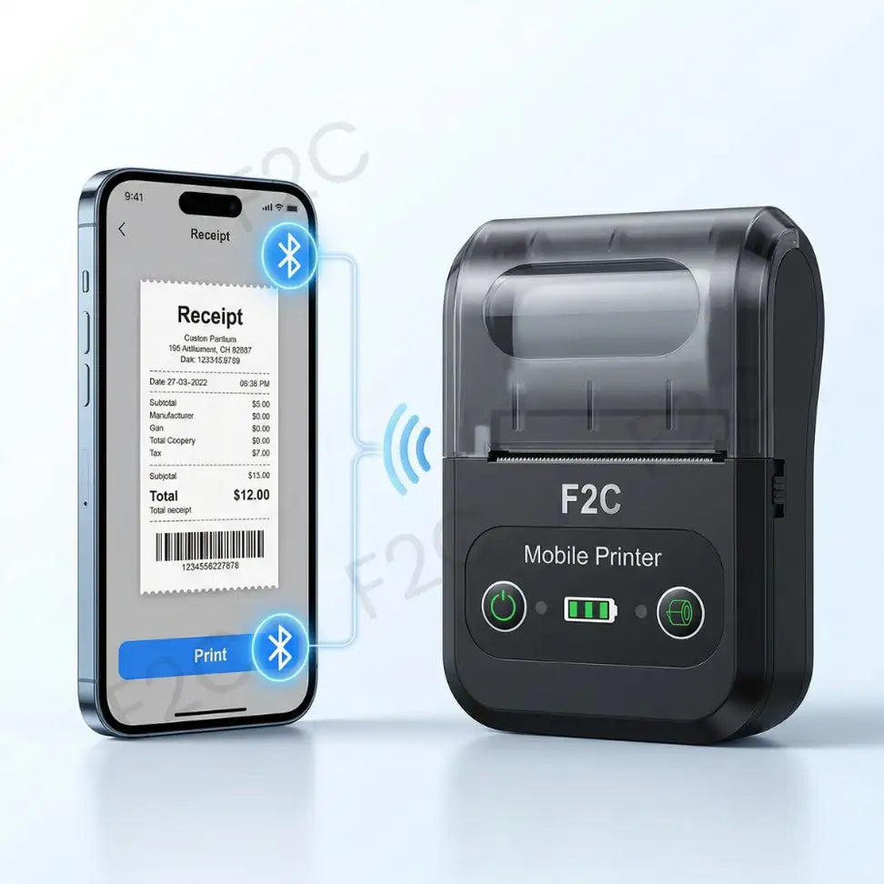 F2C 58mm Portable Bluetooth Thermal Printer | Wireless Mini Receipt Printer | USB + Bluetooth | Android & Windows Compatible