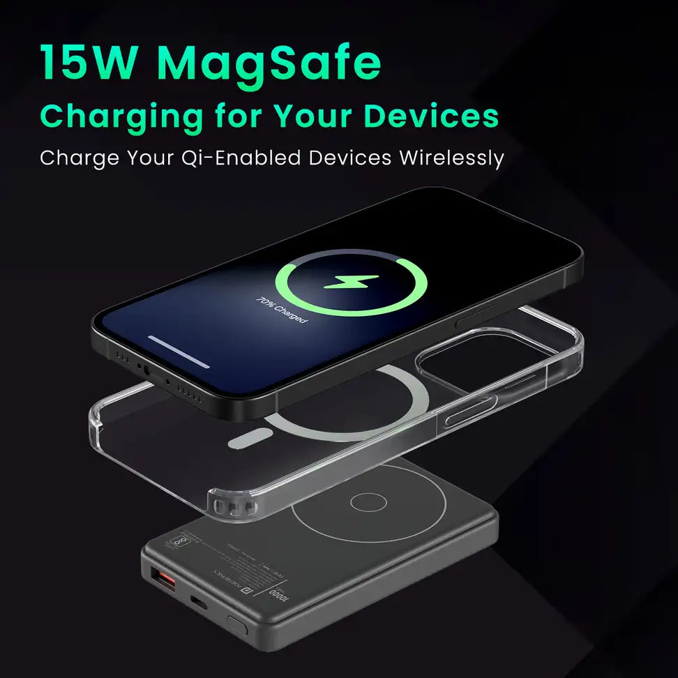 Portronics 10000mAh Magnetic Wireless Power Bank | 22.5W Fast Charging | MagSafe Compatible | Type-C Output | Portable Power Bank